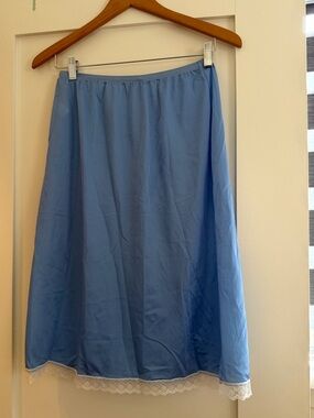 Vintage Classic Blue A-Line Slip with Lace Hem